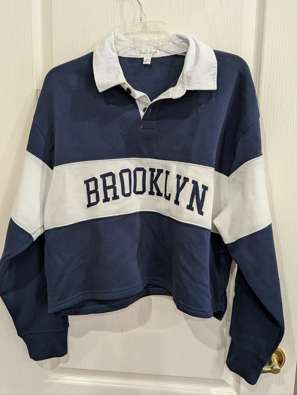 Brooklyn Colorblock Rugby Sweatshirt - Navy & White, Size L